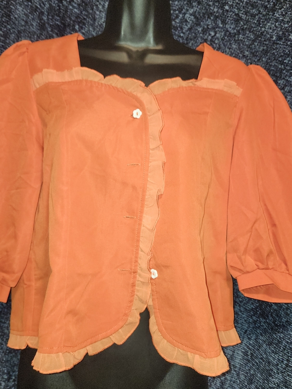 Women's Zanzea Orange Ruffle-Trim Button Front Top